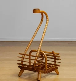 Pamono Beech Magazine Rack with Oak Handle, 1940s><noscript><img width=