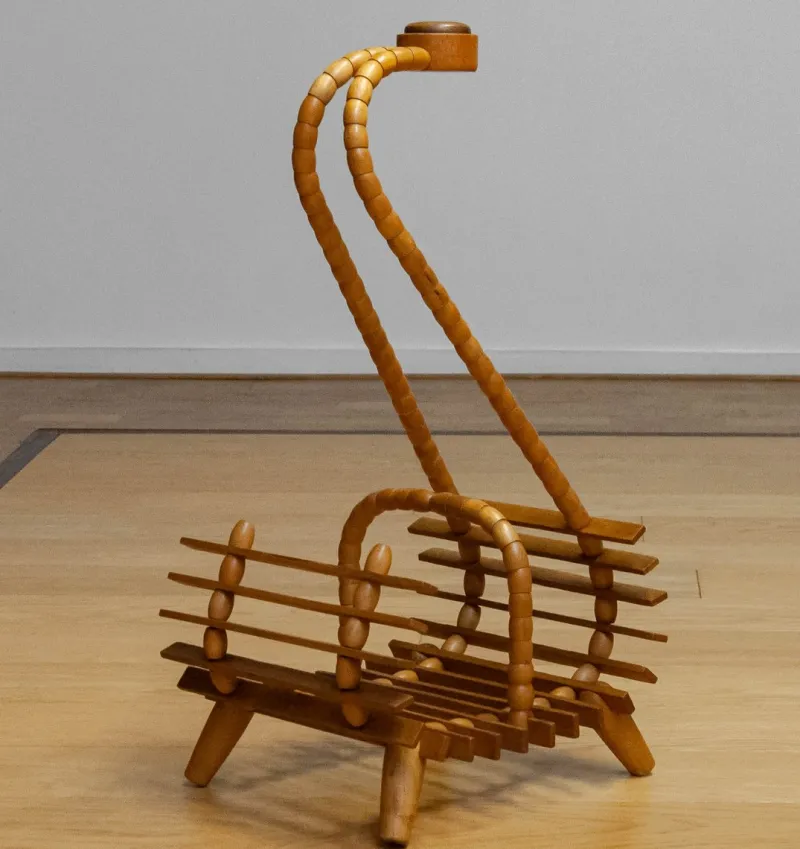 Pamono Beech Magazine Rack with Oak Handle, 1940s> Magazine Racks
