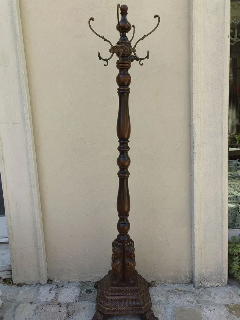 Sale Pamono Beech Wood Coat Rack with Brass Hooks and Carved Foot by Michael Thonet