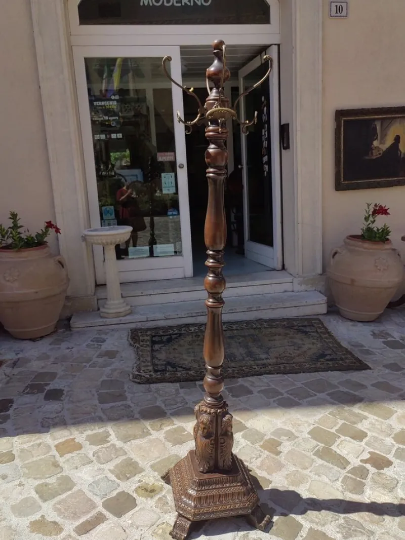 Sale Pamono Beech Wood Coat Rack with Brass Hooks and Carved Foot by Michael Thonet