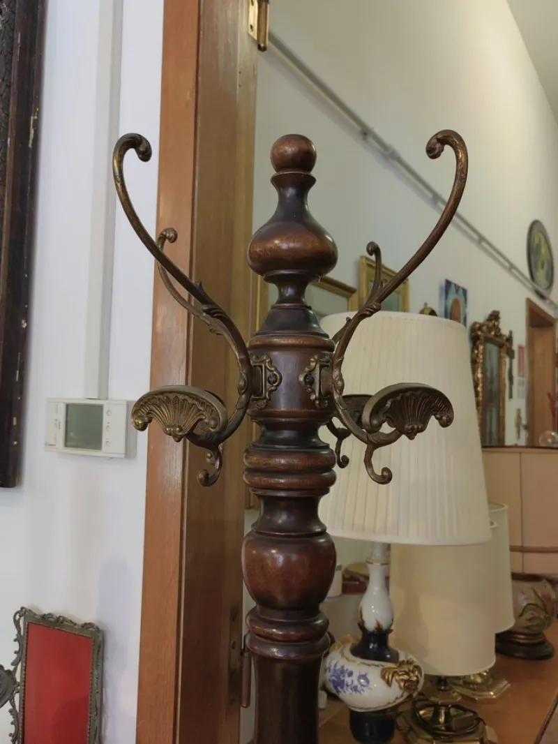 Sale Pamono Beech Wood Coat Rack with Brass Hooks and Carved Foot by Michael Thonet