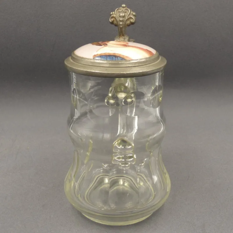 Pamono Beer Mug in Glass with Hand-Painted Lid, 1900s-1920s> Glassware