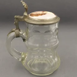 Pamono Beer Mug in Glass with Hand-Painted Lid, 1900s-1920s><noscript><img width=