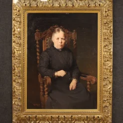 Best Pamono Belgian Artist, Portrait of Lady, 1920, Oil on Canvas, Framed