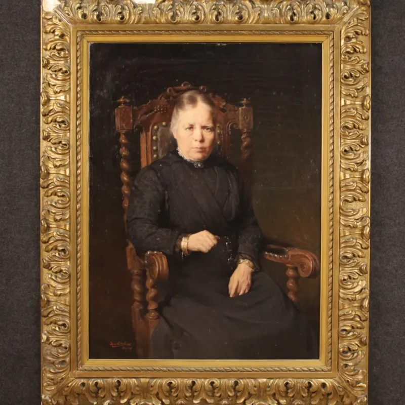 Best Pamono Belgian Artist, Portrait of Lady, 1920, Oil on Canvas, Framed