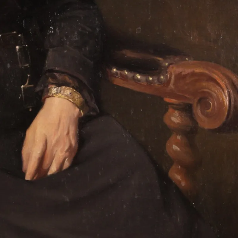 Best Pamono Belgian Artist, Portrait of Lady, 1920, Oil on Canvas, Framed