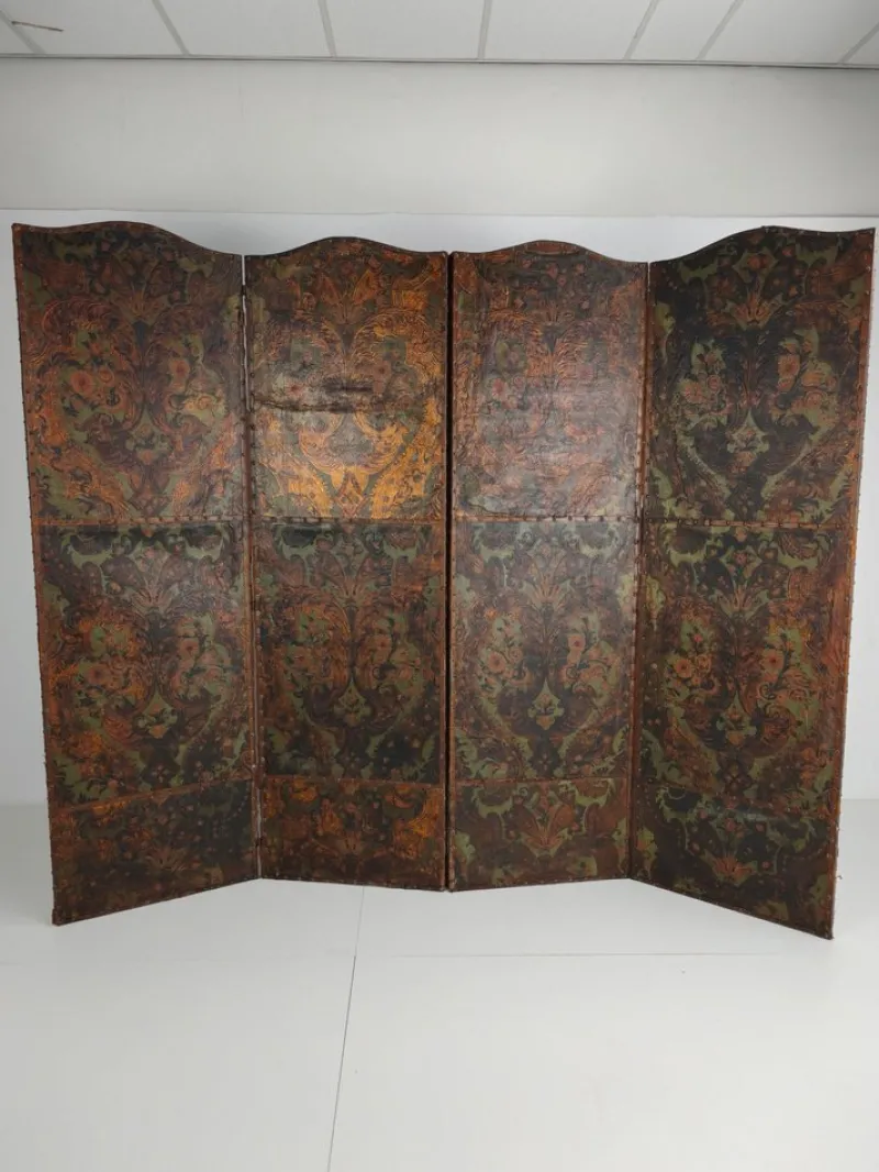 Outlet Pamono Belgian Embossed Leather Folding Screen