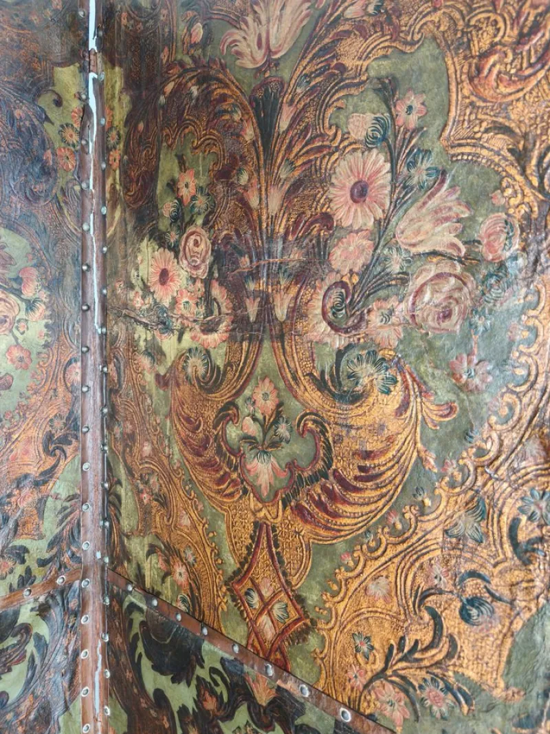 Outlet Pamono Belgian Embossed Leather Folding Screen