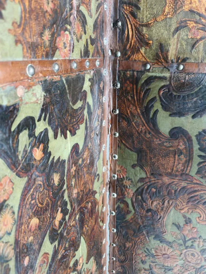 Outlet Pamono Belgian Embossed Leather Folding Screen