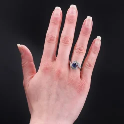 Pamono Belle Epoque Style Sapphire, Diamond, 18 Karat Yellow Gold & Platinum Swirl Ring> Rings
