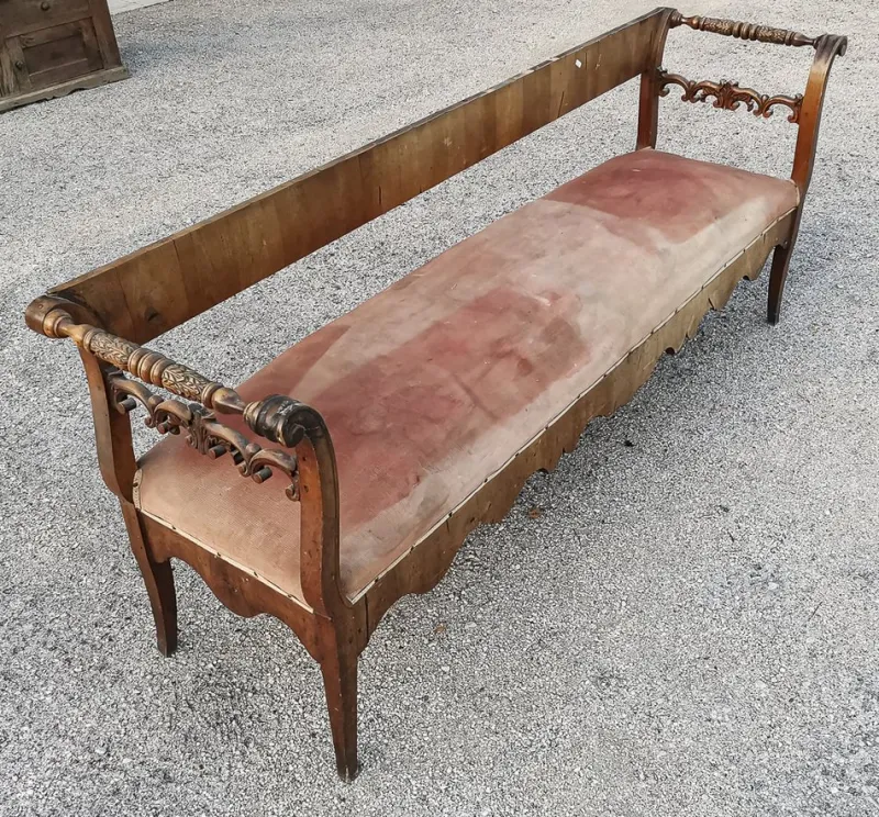 Pamono Bench in Walnut Veneer, Italy, 1830s> Benches