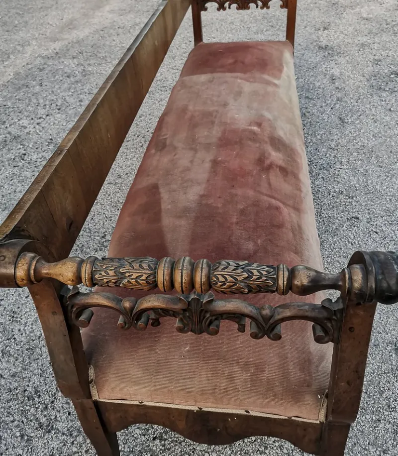 Pamono Bench in Walnut Veneer, Italy, 1830s> Benches