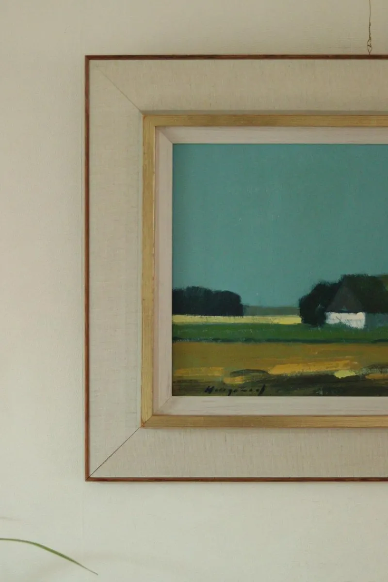 Pamono Bengt Hillgrund, Farm Motif, 1960s, Oil on Canvas, Framed> Mid-Century
