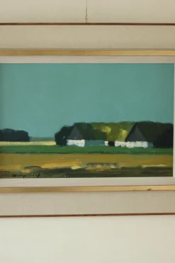 Pamono Bengt Hillgrund, Farm Motif, 1960s, Oil on Canvas, Framed><noscript><img width=