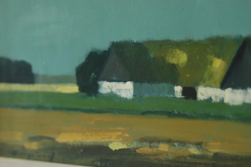 Pamono Bengt Hillgrund, Farm Motif, 1960s, Oil on Canvas, Framed> Mid-Century