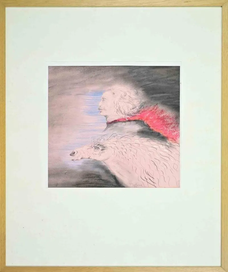Outlet Pamono Benito Trolese, Self Portrait with Horse, 1987, Mixed Media on Paper