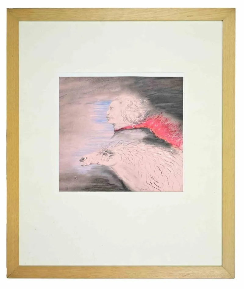 Outlet Pamono Benito Trolese, Self Portrait with Horse, 1987, Mixed Media on Paper