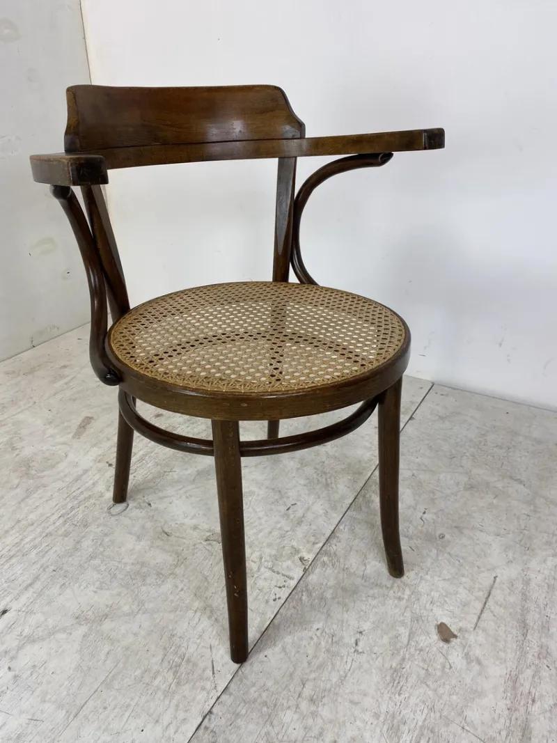Pamono Bentwood Desk Chair with Rattan Seat by Thonet for Ligna, 1900s> Office Chairs