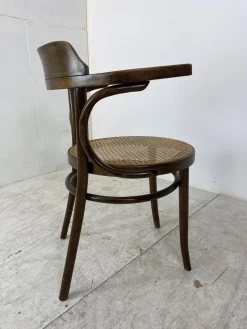 Pamono Bentwood Desk Chair with Rattan Seat by Thonet for Ligna, 1900s><noscript><img width=