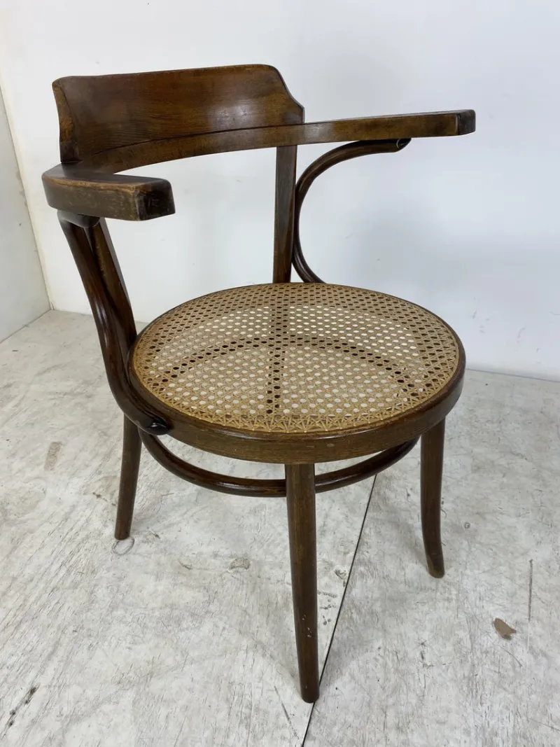 Pamono Bentwood Desk Chair with Rattan Seat by Thonet for Ligna, 1900s> Office Chairs