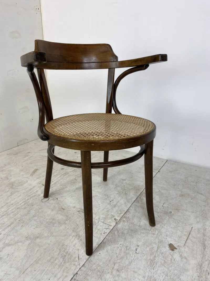 Pamono Bentwood Desk Chair with Rattan Seat by Thonet for Ligna, 1900s> Office Chairs