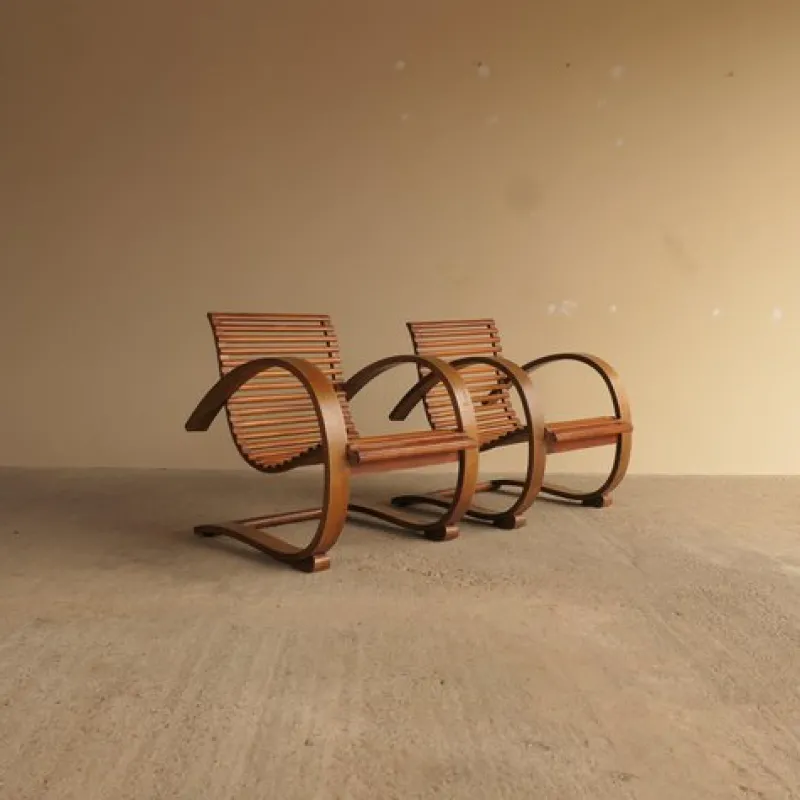 Pamono Bentwood Loungers, 1940s, Set of 2> Lounge Chairs & Armchairs