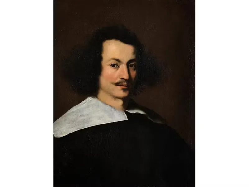 Outlet Pamono Bernardo Strozzi, Portrait of a Man with White Collar, Oil on Canvas, 17th Century, Framed