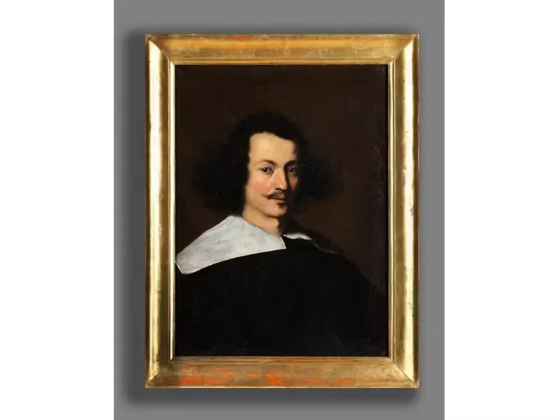 Outlet Pamono Bernardo Strozzi, Portrait of a Man with White Collar, Oil on Canvas, 17th Century, Framed