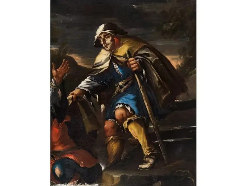 Pamono Bernhard Keil / Monsù Bernardo, Two Blind Figures Helping Each Other, Oil on Canvas, 17th Century, Framed, 1800s, Oil on Canvas> Old Masters|Painting