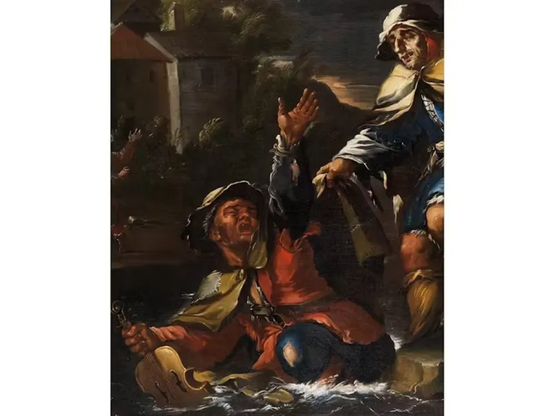 Pamono Bernhard Keil / Monsù Bernardo, Two Blind Figures Helping Each Other, Oil on Canvas, 17th Century, Framed, 1800s, Oil on Canvas> Old Masters|Painting