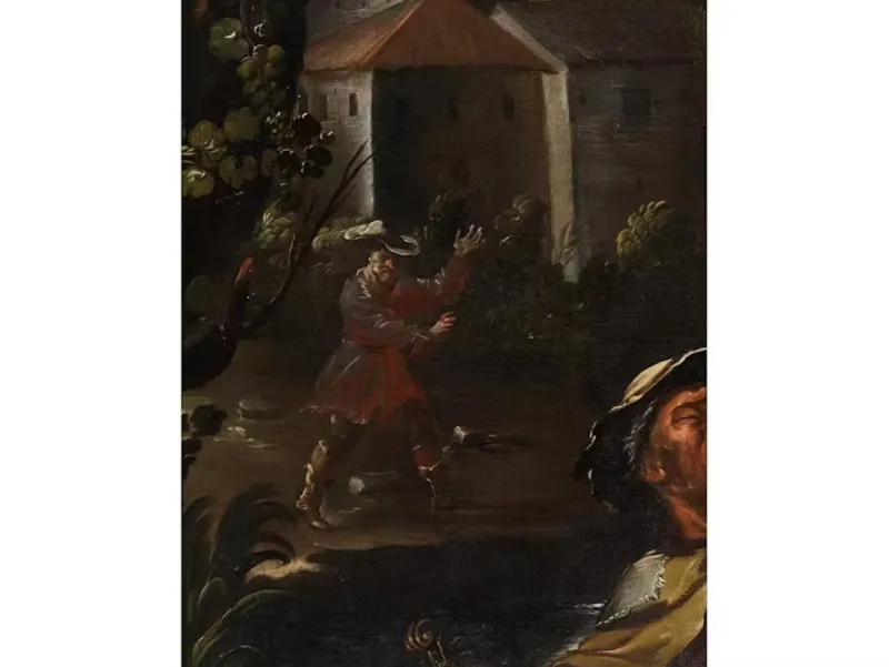 Pamono Bernhard Keil / Monsù Bernardo, Two Blind Figures Helping Each Other, Oil on Canvas, 17th Century, Framed, 1800s, Oil on Canvas> Old Masters|Painting