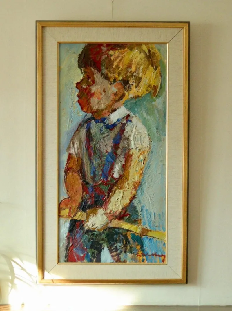 Online Pamono Bertil Wahlberg, Portrait of a Young Boy, Oil on Canvas, 1960s, Framed