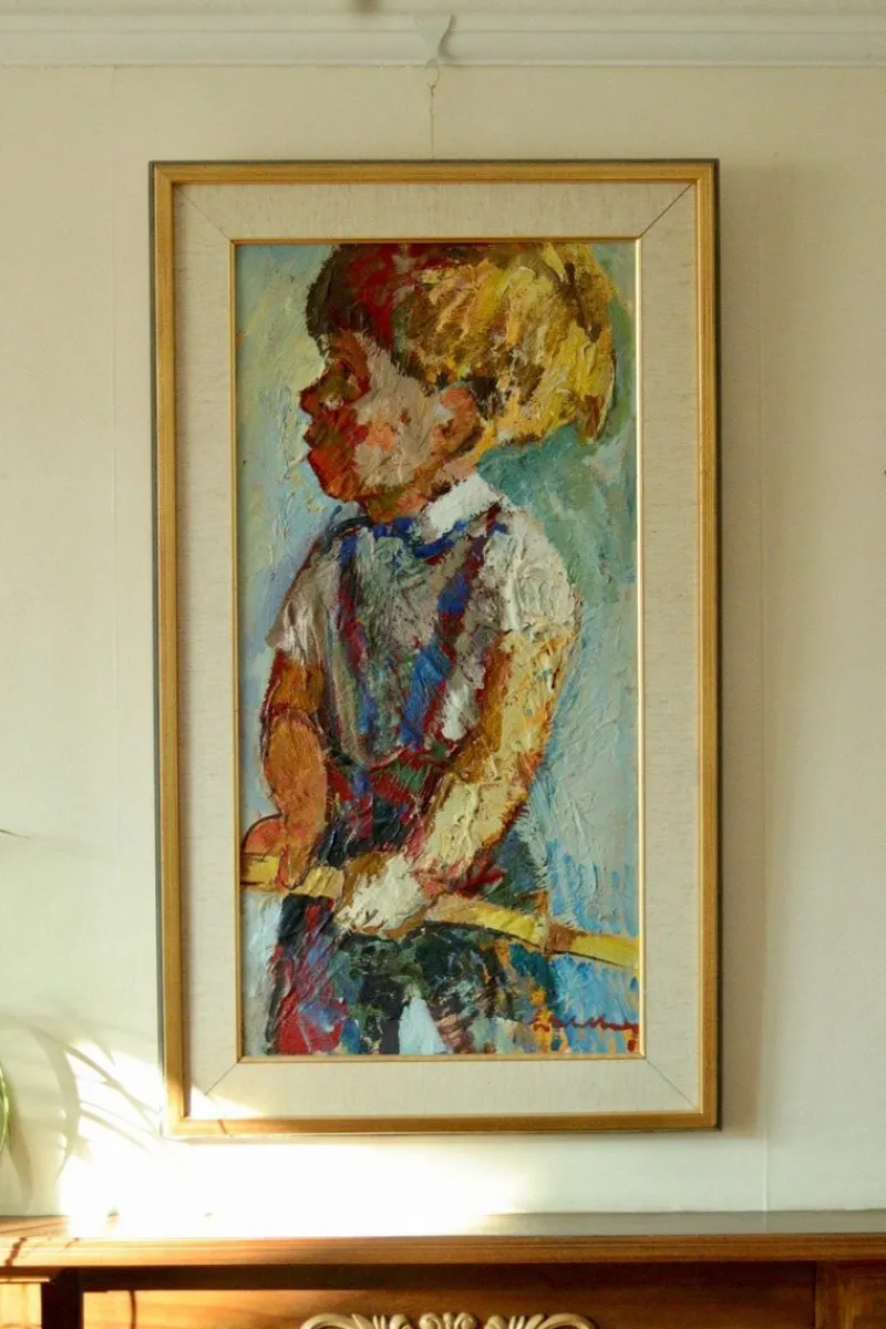 Online Pamono Bertil Wahlberg, Portrait of a Young Boy, Oil on Canvas, 1960s, Framed
