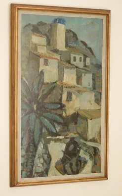 Pamono Bertil Wahlberg, Southern Village Motif, 1950s, Oil on Panel, Framed