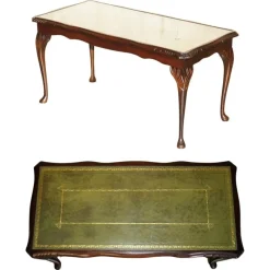 Pamono Bevan Funnell Coffee Table in Green Leather and Beech Wood> Coffee & Side Tables