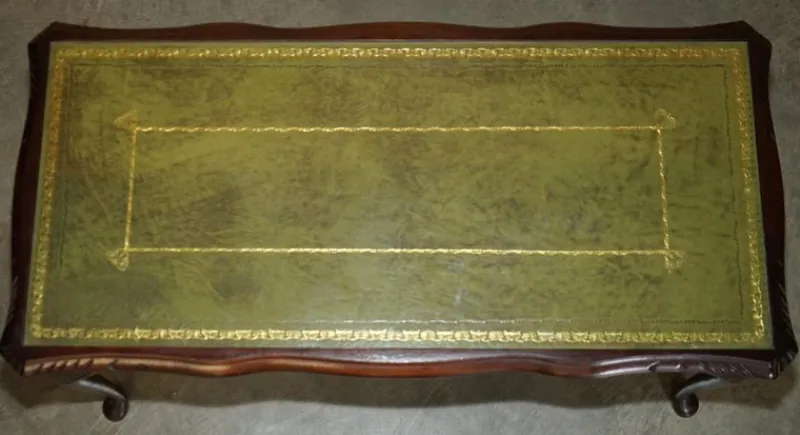 Pamono Bevan Funnell Coffee Table in Green Leather and Beech Wood> Coffee & Side Tables