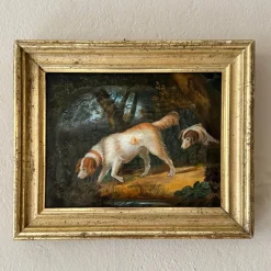 Pamono Biedermeier Artist, Hunting Scene with Two Dogs in Landscape, 1820, Oil on Canvas, Framed> Contemporary|Painting