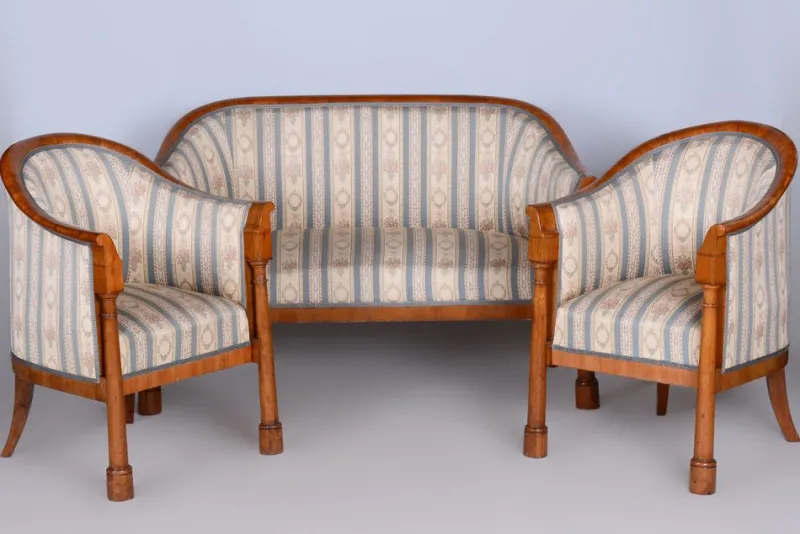Pamono Biedermeier Birch Seating Set, Vienna, Austria, 1830s, Set of 3> Living Room Sets