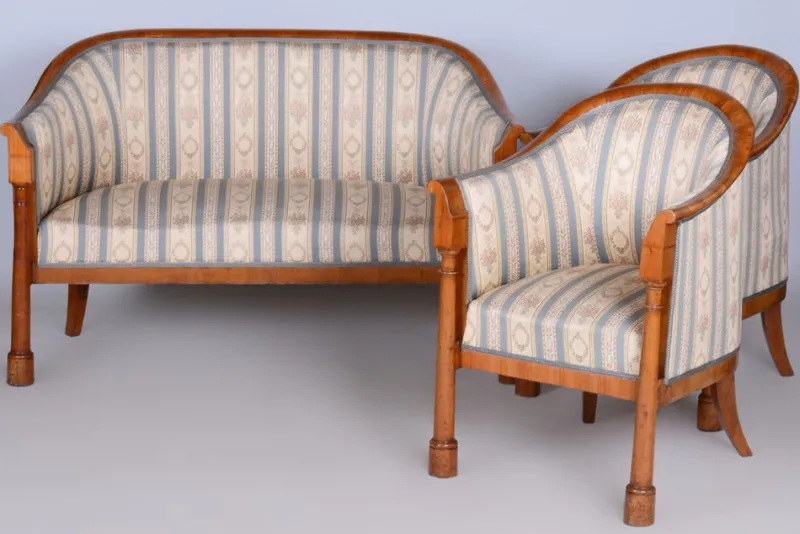 Pamono Biedermeier Birch Seating Set, Vienna, Austria, 1830s, Set of 3> Living Room Sets