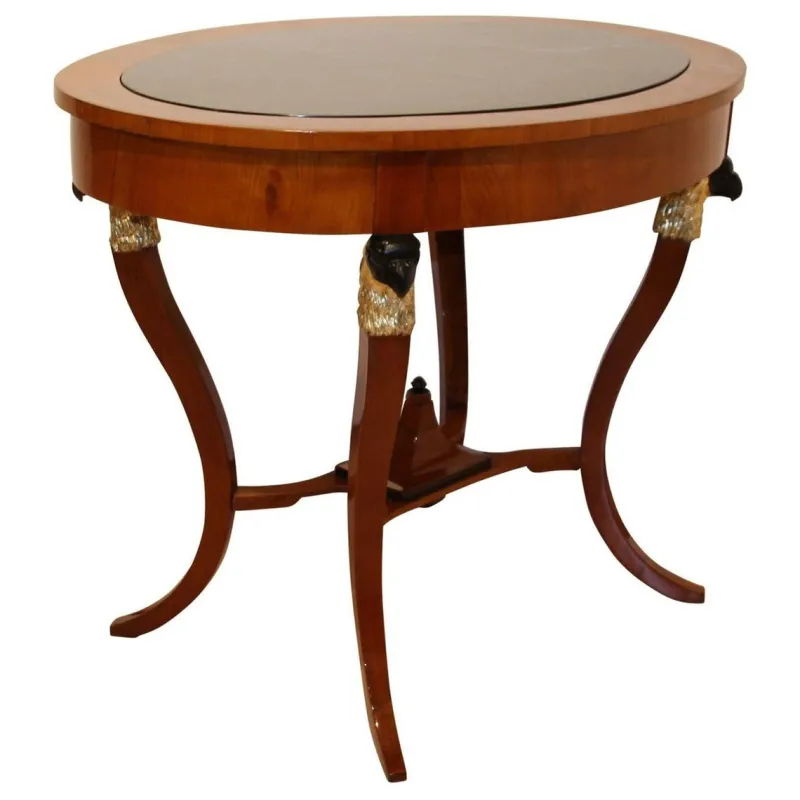 Pamono Biedermeier Cherry Veneer Gold-Leaf Center Table, Austria, 1820s> Game Tables
