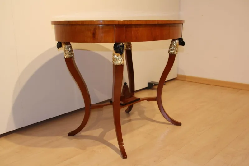 Pamono Biedermeier Cherry Veneer Gold-Leaf Center Table, Austria, 1820s> Game Tables