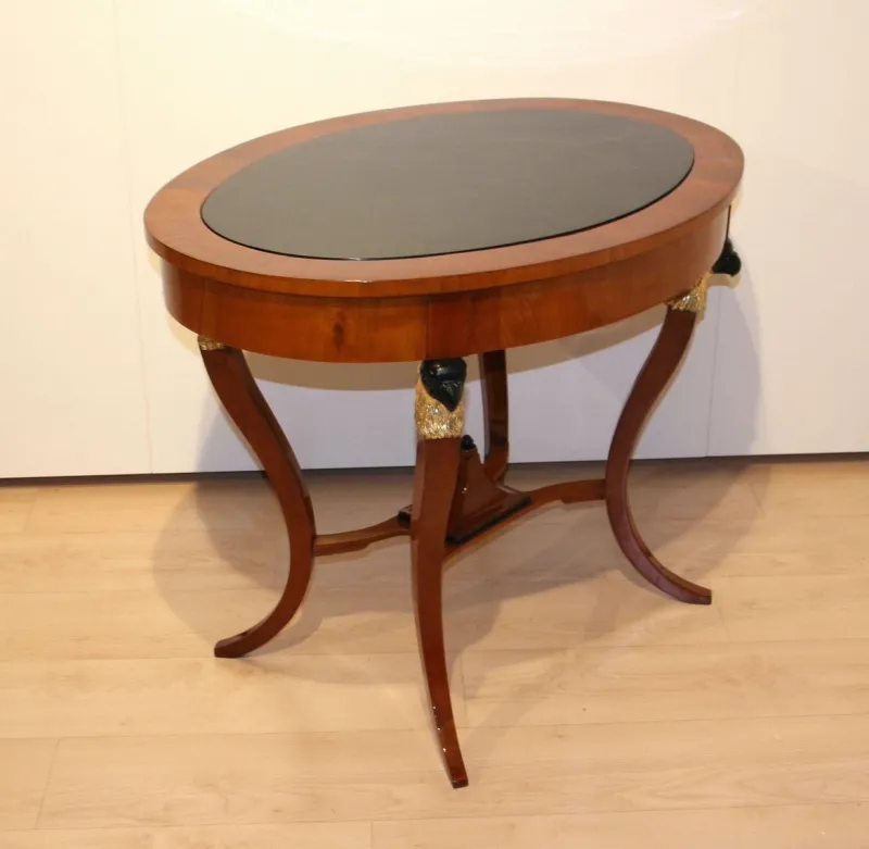 Pamono Biedermeier Cherry Veneer Gold-Leaf Center Table, Austria, 1820s> Game Tables