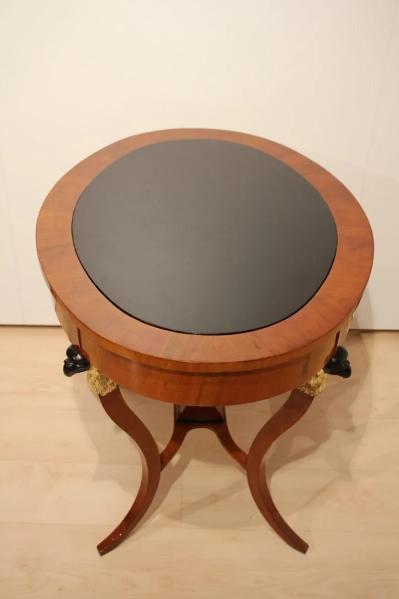 Pamono Biedermeier Cherry Veneer Gold-Leaf Center Table, Austria, 1820s> Game Tables