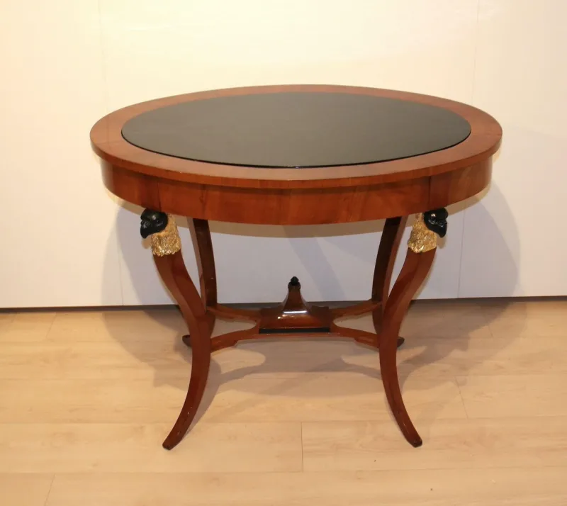 Pamono Biedermeier Cherry Veneer Gold-Leaf Center Table, Austria, 1820s> Game Tables
