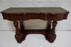 Pamono Biedermeier Mahogany Wall Console Table or Desk with Leather Inlay Top and Drawer> Console Tables