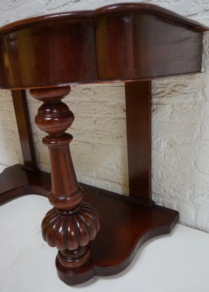 Pamono Biedermeier Mahogany Wall Console Table or Desk with Leather Inlay Top and Drawer> Console Tables