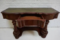 Pamono Biedermeier Mahogany Wall Console Table or Desk with Leather Inlay Top and Drawer><noscript><img width=