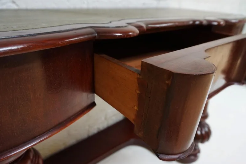Pamono Biedermeier Mahogany Wall Console Table or Desk with Leather Inlay Top and Drawer> Console Tables