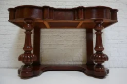 Pamono Biedermeier Mahogany Wall Console Table or Desk with Leather Inlay Top and Drawer><noscript><img width=