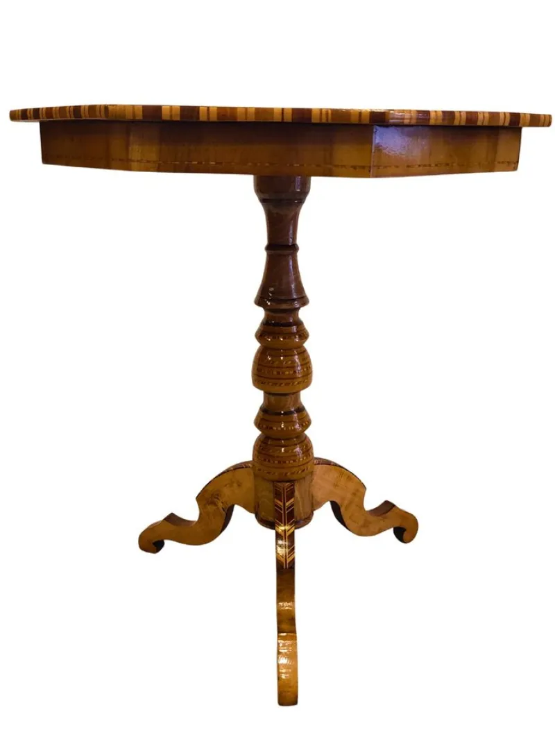 New Pamono Biedermeier Marquetry Chess Table, 19th Century